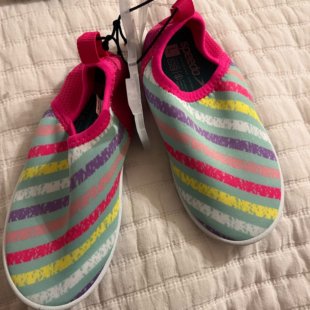 Speedo Pink and Green Water Shoes with Elastic Collar